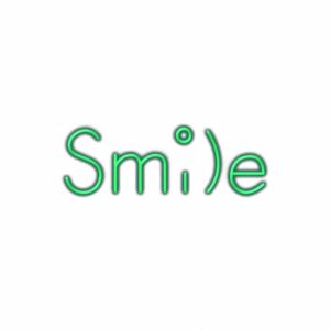 Neon sign spelling "Smile" with a smiley face.