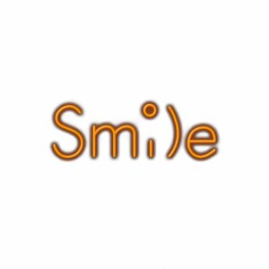 Smile text with playful smiley face dotting the 'i'