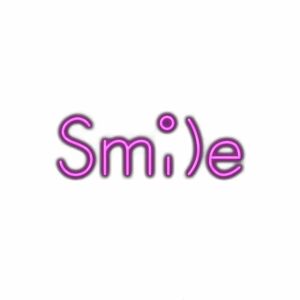 Neon "Smile" text with emoticon for happiness concept.