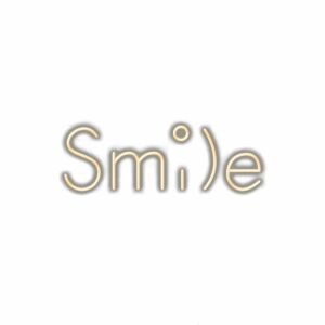 Stylized smile text with smiley face dot above 'i'