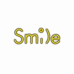 Neon sign text "Smile" with smiley face dot