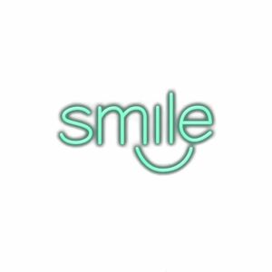 Neon "smile" sign with happy face.
