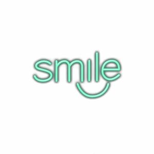 Neon "smile" text with smiley face design.