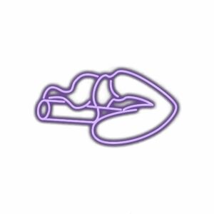 Neon purple airplane outline on white background.