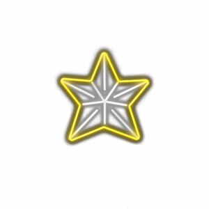Neon-light star with shadow on white background.