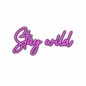 Neon-style "Stay wild" inspirational text in pink.