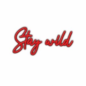 Inspirational "Stay Wild" red neon sign text.