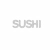 Embossed sushi text on white background.