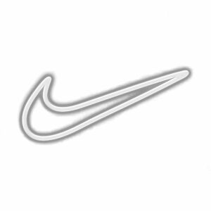 White swoosh logo on a gray background