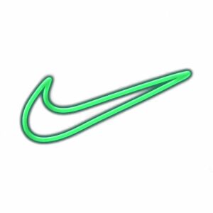 Neon green swoosh logo on white background.