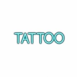 Neon sign text "TATTOO" on white background.