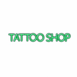 Neon sign with text "Tattoo Shop".