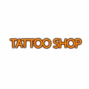 3D orange text "Tattoo Shop" on white background.