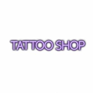 Purple "Tattoo Shop" sign with shadow effect.