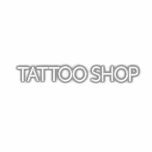 Embossed "Tattoo Shop" sign on white background.