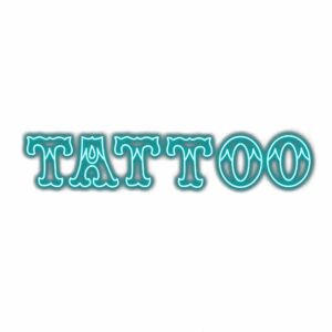 Stylized tattoo word with turquoise shadow effect.