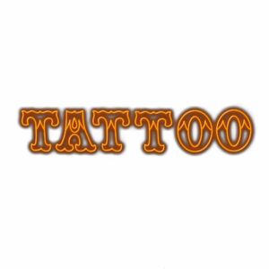 Orange 3D "TATTOO" text illustration.