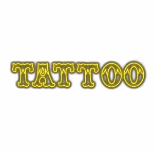 Yellow tattoo sign with bold outline.