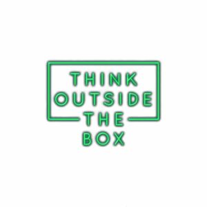 Neon sign saying "Think Outside the Box