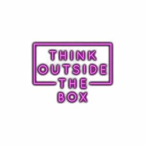 Neon sign with text 'Think Outside The Box'