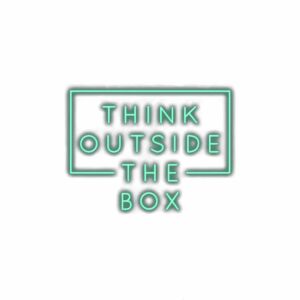 Neon sign "Think Outside The Box" concept.