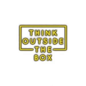 Think Outside the Box" neon sign inspiration