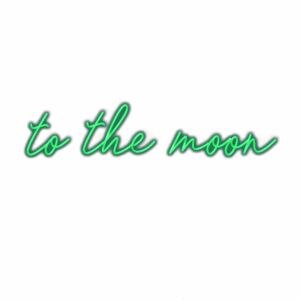 Neon sign saying "to the moon" on white background.
