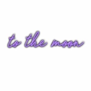 Purple cursive text "to the moon" on white background.