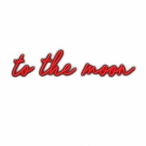 Neon-style text "to the moon" on white background.