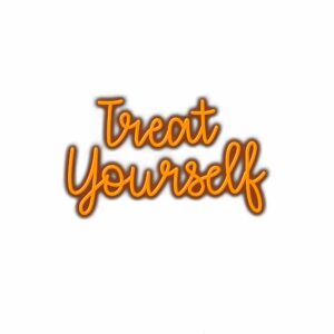 Treat yourself" motivational orange 3D text illustration.