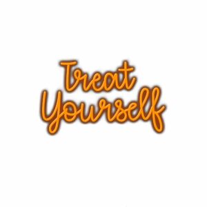 Orange "Treat Yourself" motivational text illustration.