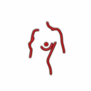 Red neon light human silhouette-outline.