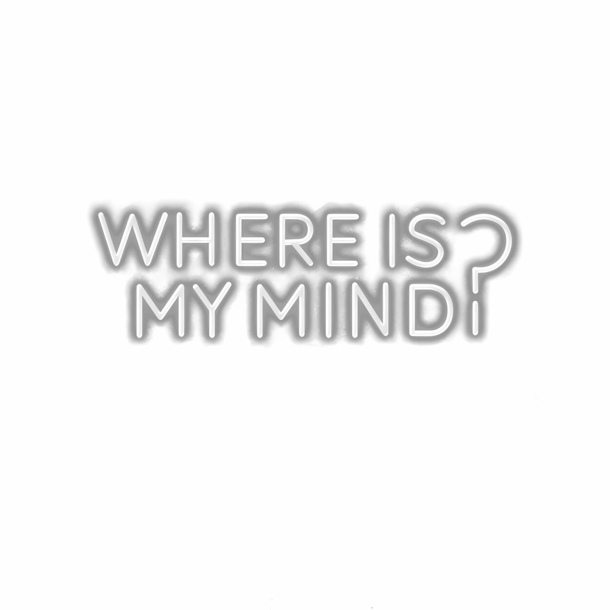 Embossed text "Where Is My Mind?" on white background.