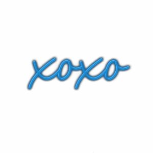 Neon blue "xoxo" text on white background