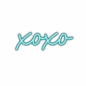 Neon sign "XOXO" on white background.