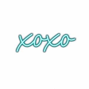 Neon "XOXO" sign on white background