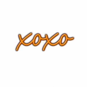 Neon sign with "xoxo" on white background.