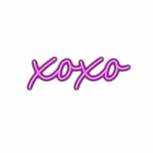 Neon sign saying "XOXO" in cursive pink letters.