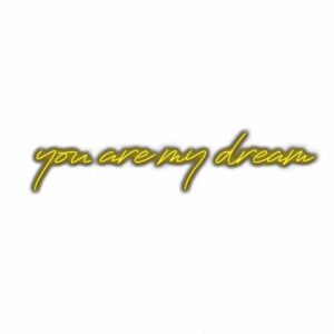 Neon sign text "you are my dream" on white background.
