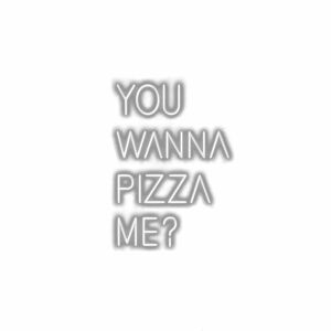 Playful pizza pun phrase in embossed white text.