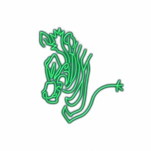 Neon green dragon illustration on white background.