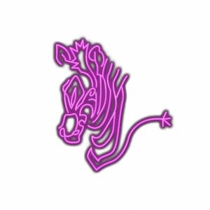 Pink neon dragon illustration on white background.