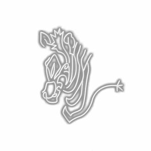 Silvery zebra outline with shadow on white background.