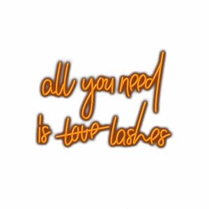 Neon sign text 'all you need is love-lashes'