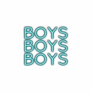 Neon sign with the word "BOYS" repeated thrice.