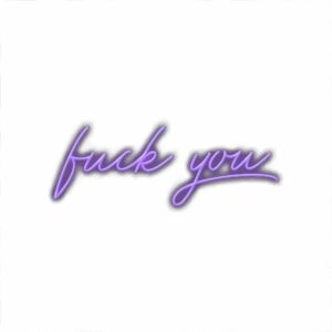 Cursive purple text graphic design.