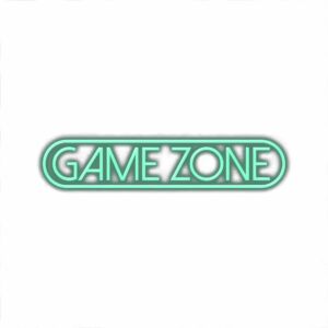 Neon "GAME ZONE" sign with teal glow.