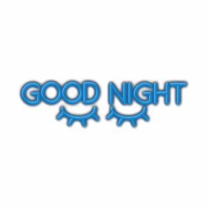 Stylized text saying "Good Night" with closed eye graphics.