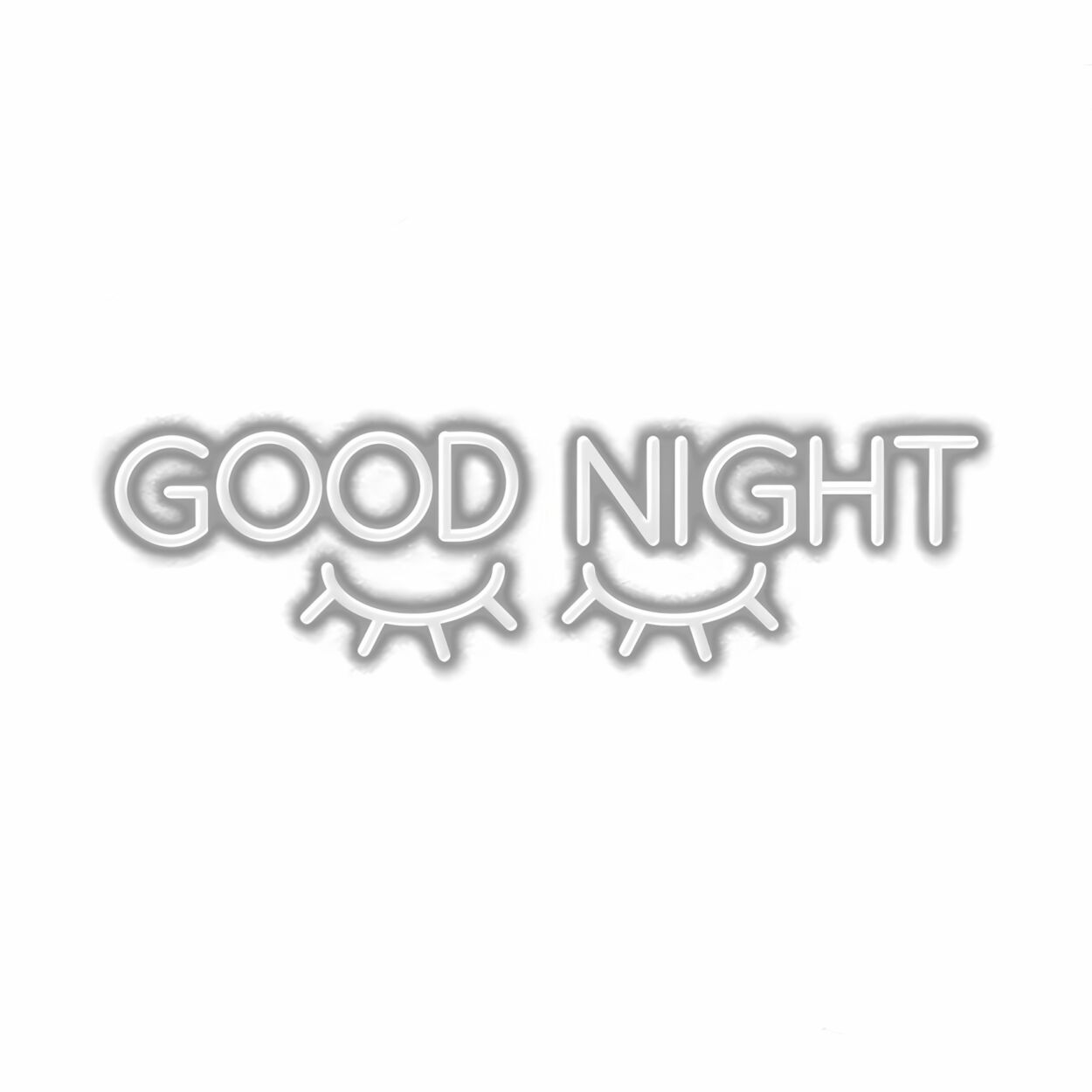 Stylized text "Good Night" with closed-eye symbols.