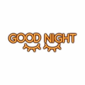 Stylized Good Night text with cute closed-eye graphics